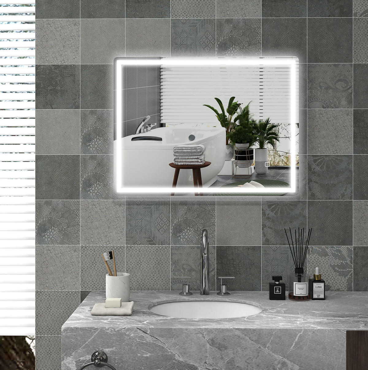 WANDSPIEGEL 60/80/4 cm silber aus Glas mit LED-Touch - Silberfarben, Glas (60/4/80cm) - OKWISH