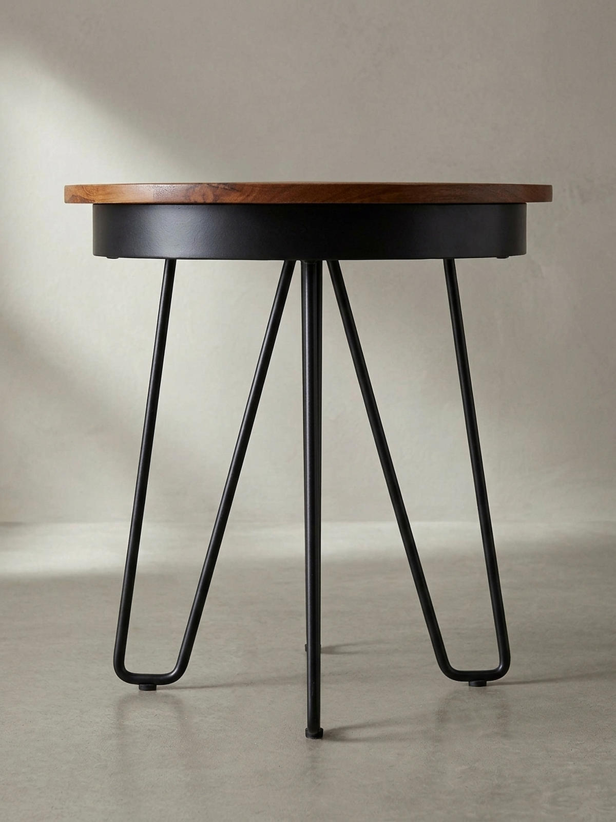 BEISTELLTISCH – Massivholz Metall stabil Industrial - Schwarz/Braun, Holz/Metall (43/43/45cm) - KADIMA DESIGN