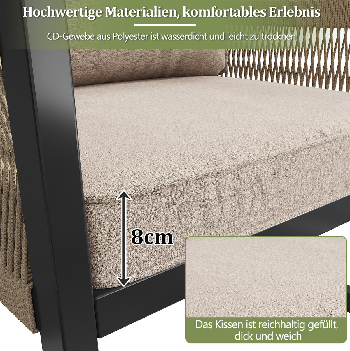 GARTENMÖBEL-SET mit Tisch & modularen Sitzen, 100/58/67 cm, Beige - Beige, Metall - Redom