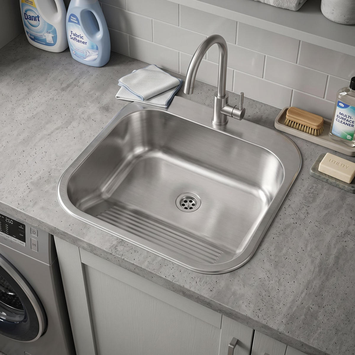 AUSGUSSBECKEN Rea 201 Gebürsteter Edelstahl ohne Küchenarmatur - Edelstahlfarben, Metall (55/21.5/50cm) - REA