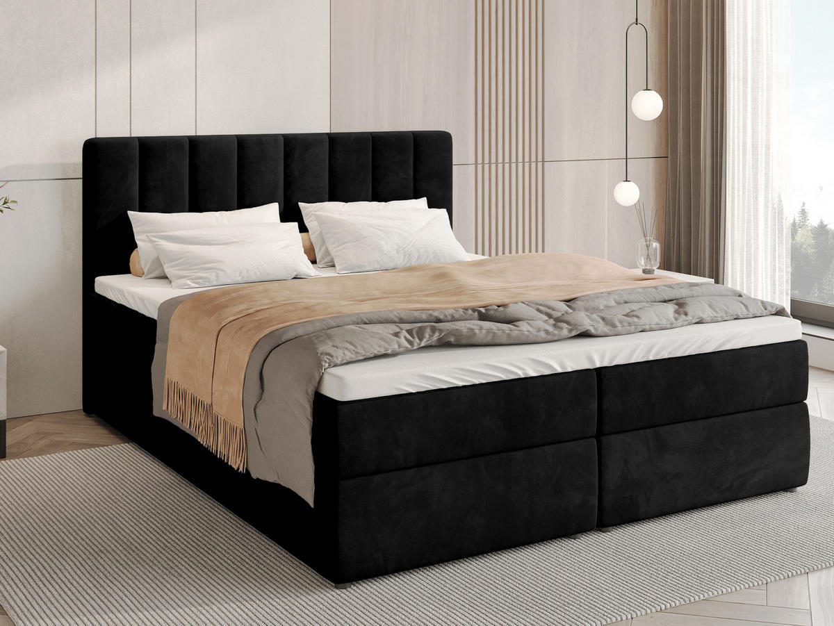 BOXBETT Denver mit Topper 140/200 Schwarz - Schwarz, Holzwerkstoff/Textil (140/200cm) - Bromarkt