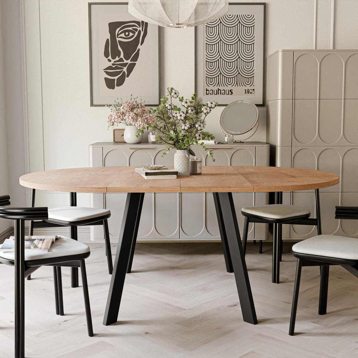 TISCH Schwarze Beine, MDF Tischplatte, Lefkas Eiche - Schwarz/Braun, Holzwerkstoff (100/100/76cm) - Idohome