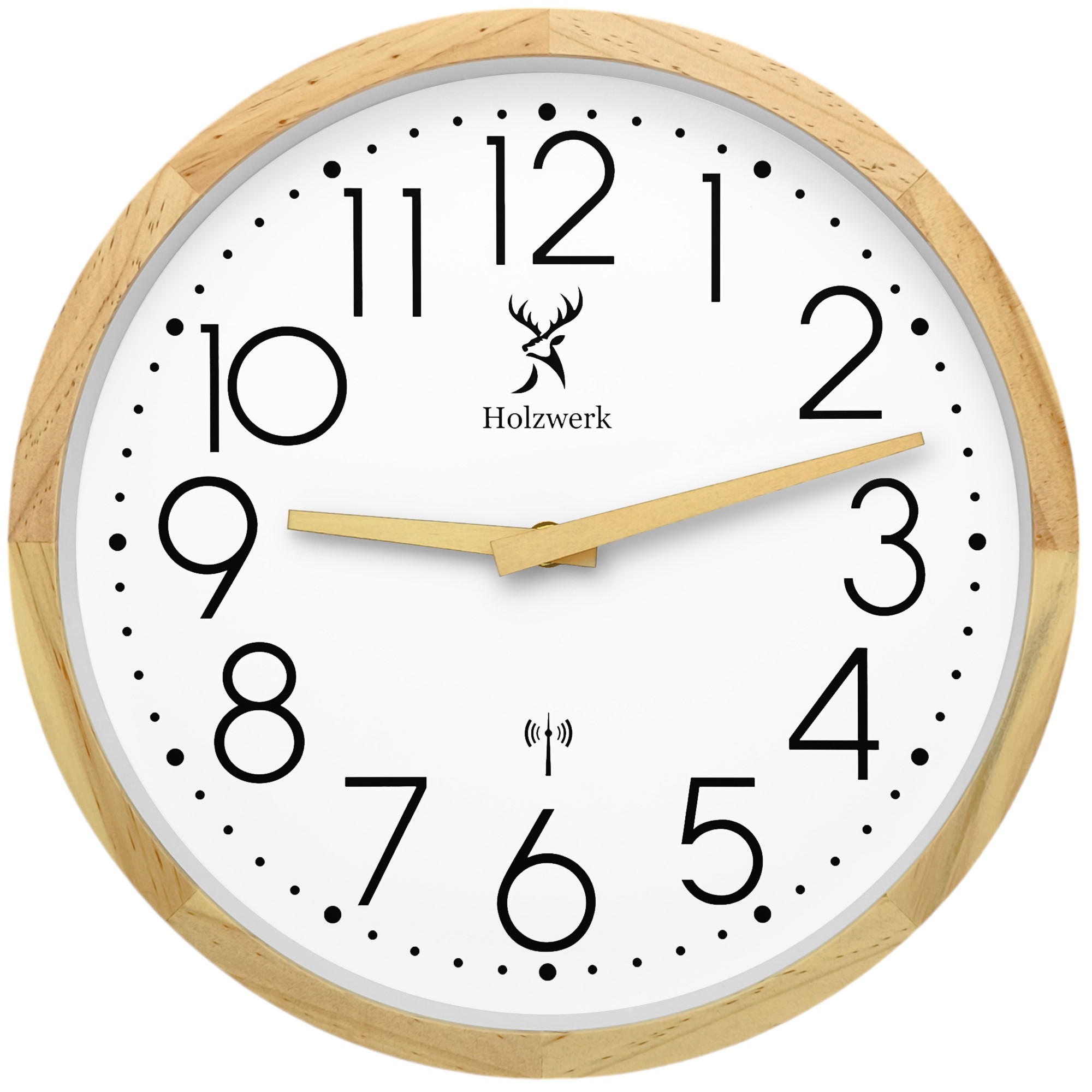 WANDUHR Holz Designer NIENBURG (FUNK) Loft Wand Uhr, beige, weiß - Beige/Schwarz, Glas/Holz (30/30/4.2cm) - Holzwerk