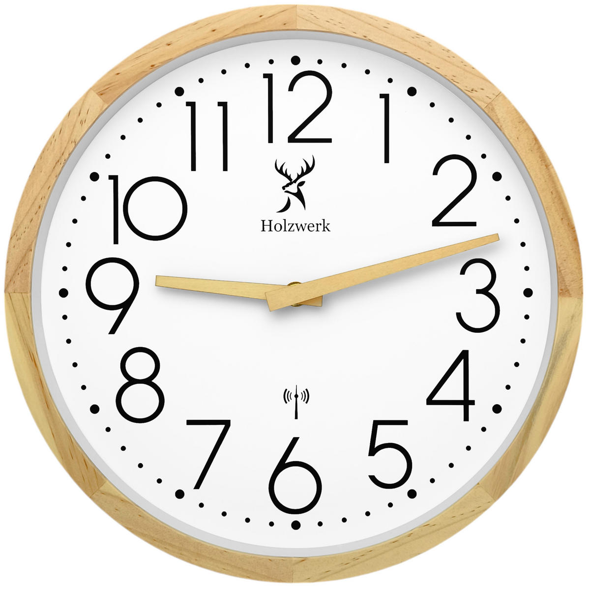 WANDUHR Holz Designer NIENBURG (FUNK) Loft Wand Uhr, beige, weiß - Beige/Schwarz, Glas/Holz (30/30/4.2cm) - Holzwerk