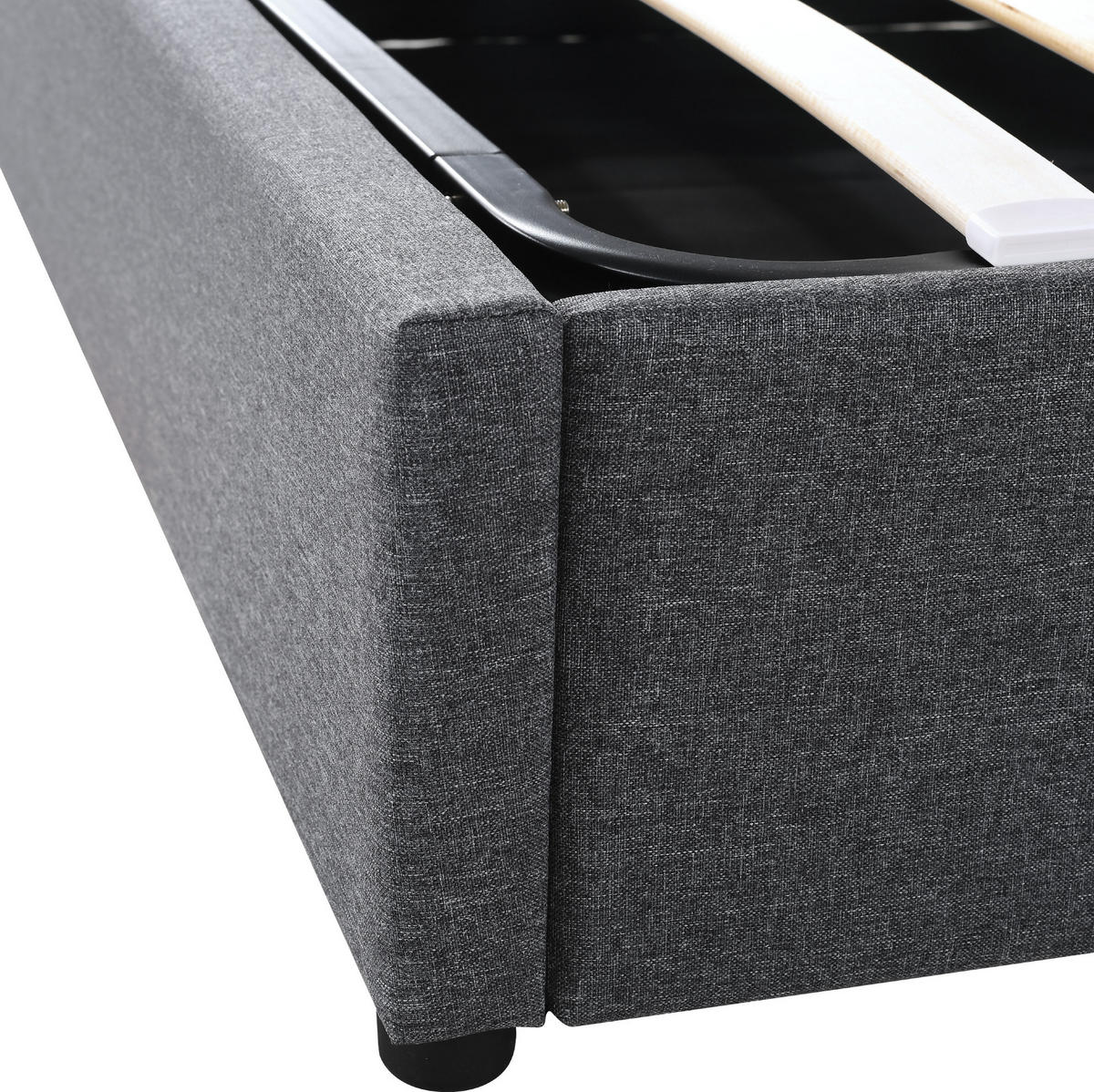 ČALÚNENÁ posteľ z ľanu 160x200 cm sivá s LED osvetlením, USB a Type C, úložným priestorom - sivá, textil (160/200cm) - Modfu