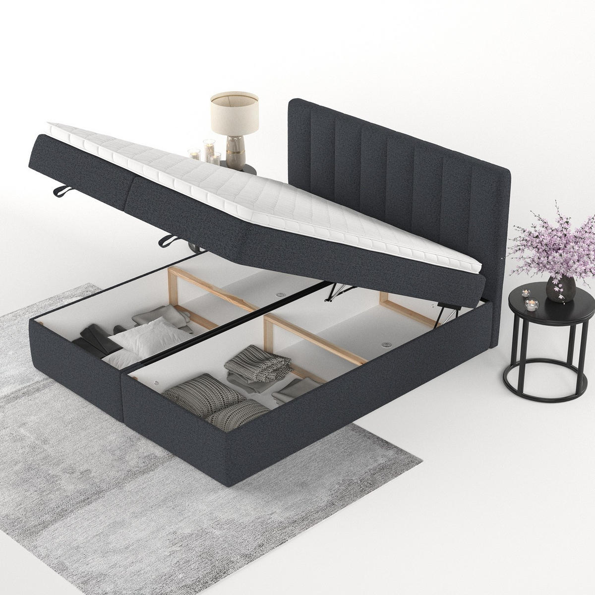 BOXBETT Lusso 180/200 cm Anthrazit im Riva Stoff - Anthrazit/Schwarz, Holz/Holzwerkstoff (180/200cm) - AltaBeds