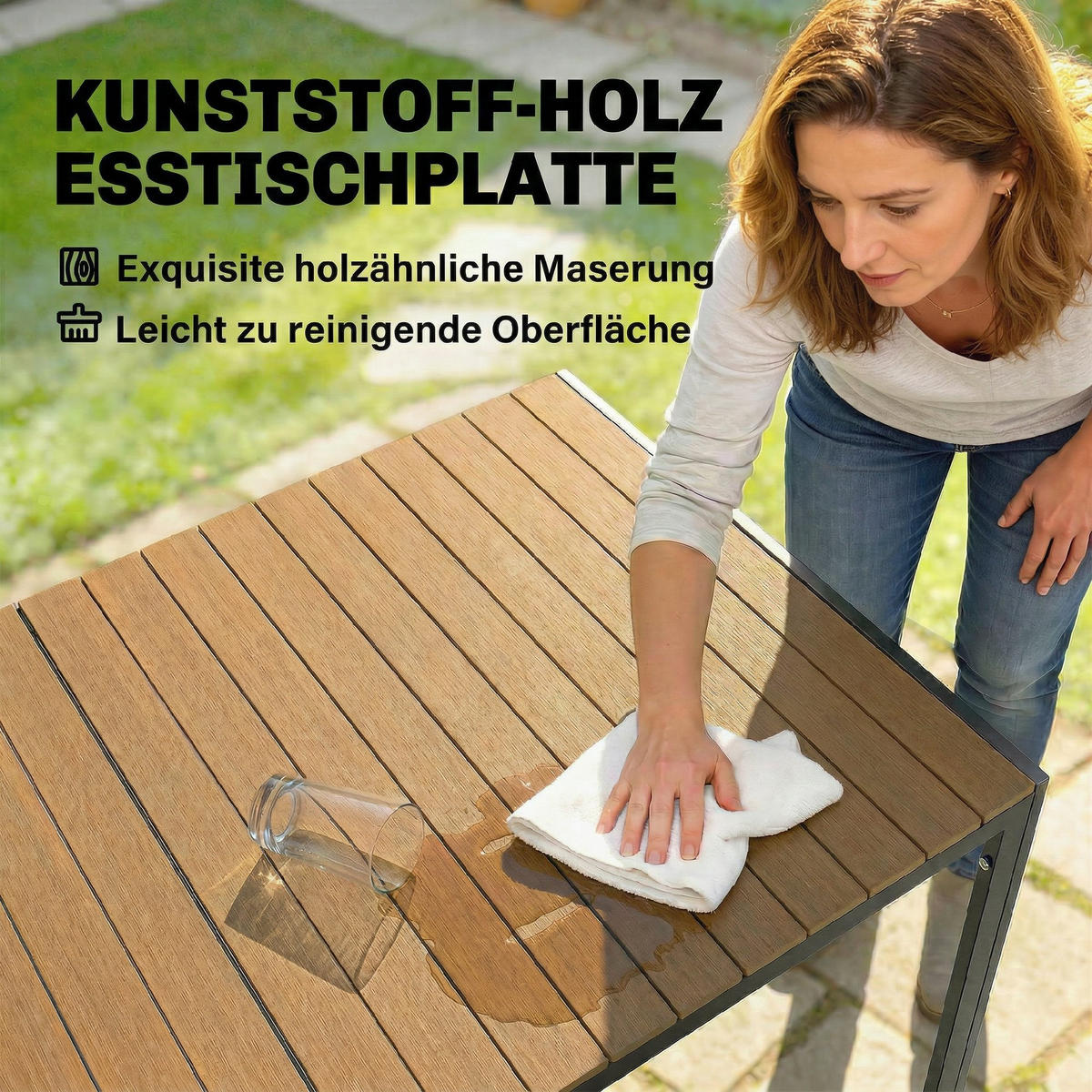 GARTENMÖBEL-SET Naturfarben 146.0/80.0/74.0cm - Naturfarben, Metall