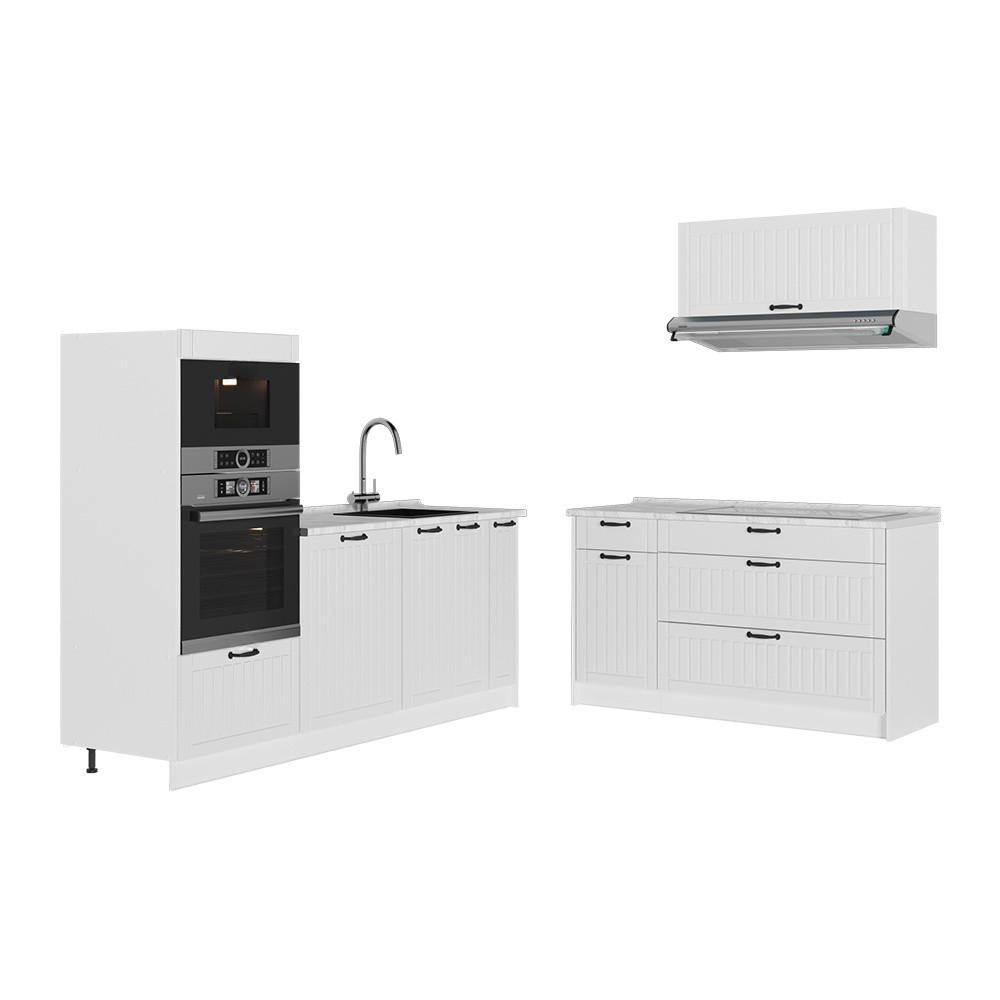 KÜCHENZEILE Fame-Line, Weiß Landhaus/Weiß, 340 cm ohne Arbeitsplatte - Weiß, Holzwerkstoff (340/153.6/51.6cm) - Vicco