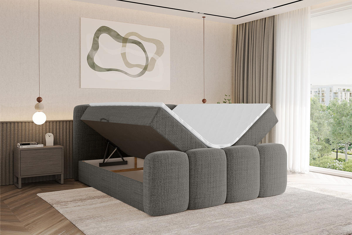 AMERICKÁ postel s matrací H4 a roštem – NINA-Z – 140 × 200 cm – šedá - šedá, kompozitní dřevo (140/200cm)