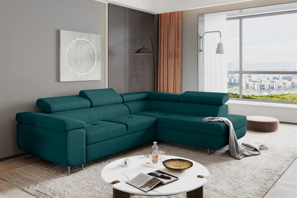 ECKSOFA Jade Mit Schlaffunktion - Türkis, Holzwerkstoff/Textil (275/202cm) - Fun Möbel