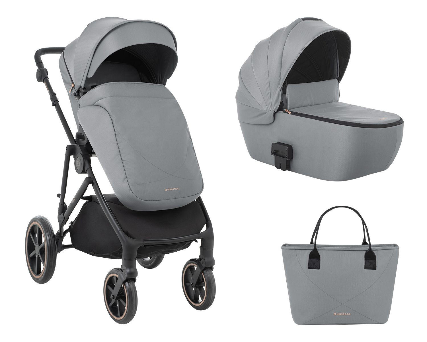 KINDERWAGEN Thea 2 in 1 grau EVA-Räder verstellbarer Schiebegriff Babywanne - Grau, Metall (78/57/102cm) - Kikka boo
