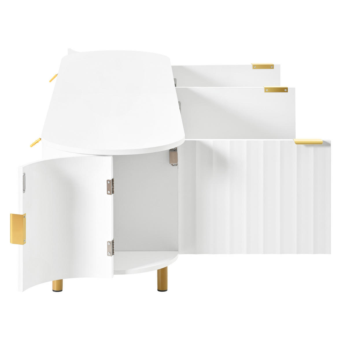 TV-LOWBOARD 170cm MDF Weiß Riffel-Optik 5 Türen Eisenfüße & Griffe - Weiß, Holzwerkstoff (170/47/40cm) - Urban Meuble