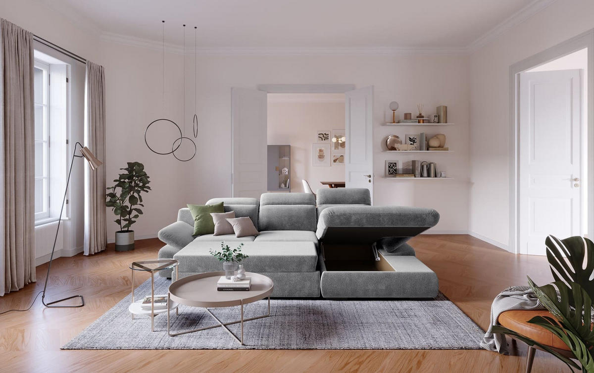 ECKSOFA mit Schlaffunktion und Bettkasten - Silberfarben, Kunststoff/Textil (168/276cm) - Cotta