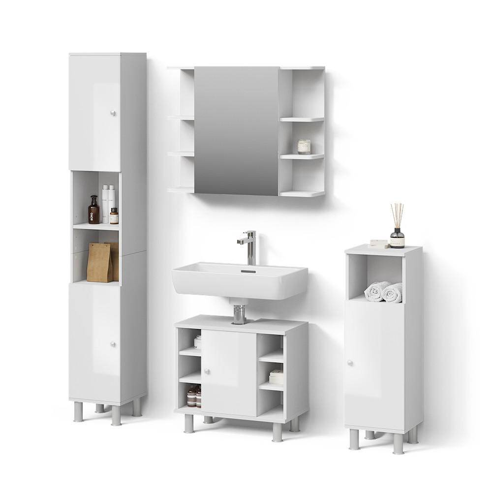 BADMÖBEL-SET Fucino Weiß Hochglanz 4 Teile - Weiß Hochglanz/Weiß, Holzwerkstoff (80/64/21cm) - Livinity®