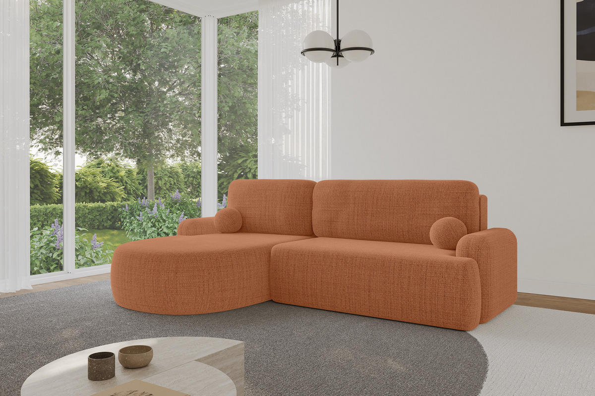 WOHNLANDSCHAFT mit Schlaffunktion und Bettkasten LIRA-L - 264x172x89 Apricot - Orange, Holzwerkstoff/Textil (264/172cm) - ALTDECOR