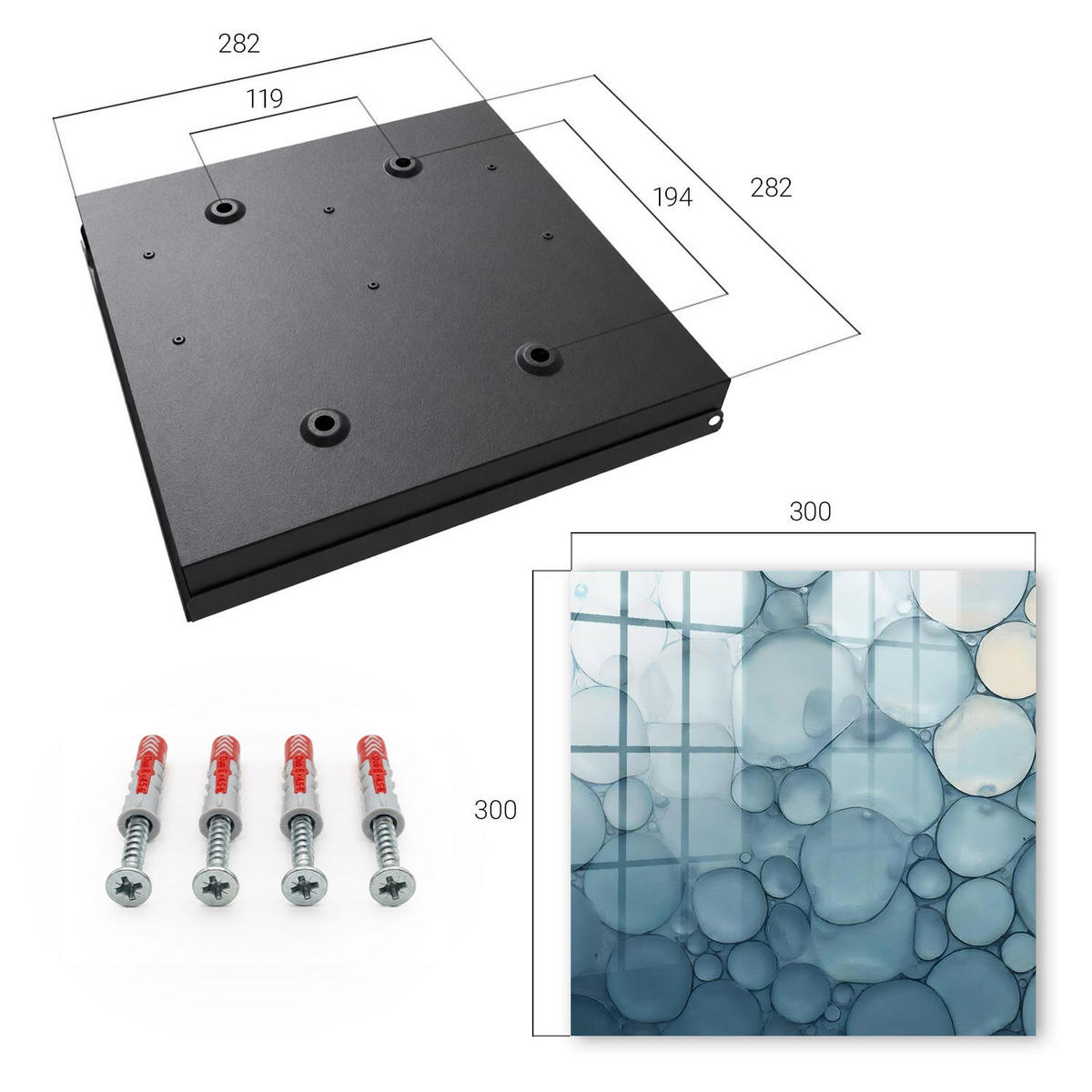 SCHLÜSSELBOX Schwarz 30x30 cm- Türöffnung nach rechts - Blaue Blasen - Blau, Metall (30/30/5cm) - TULUP