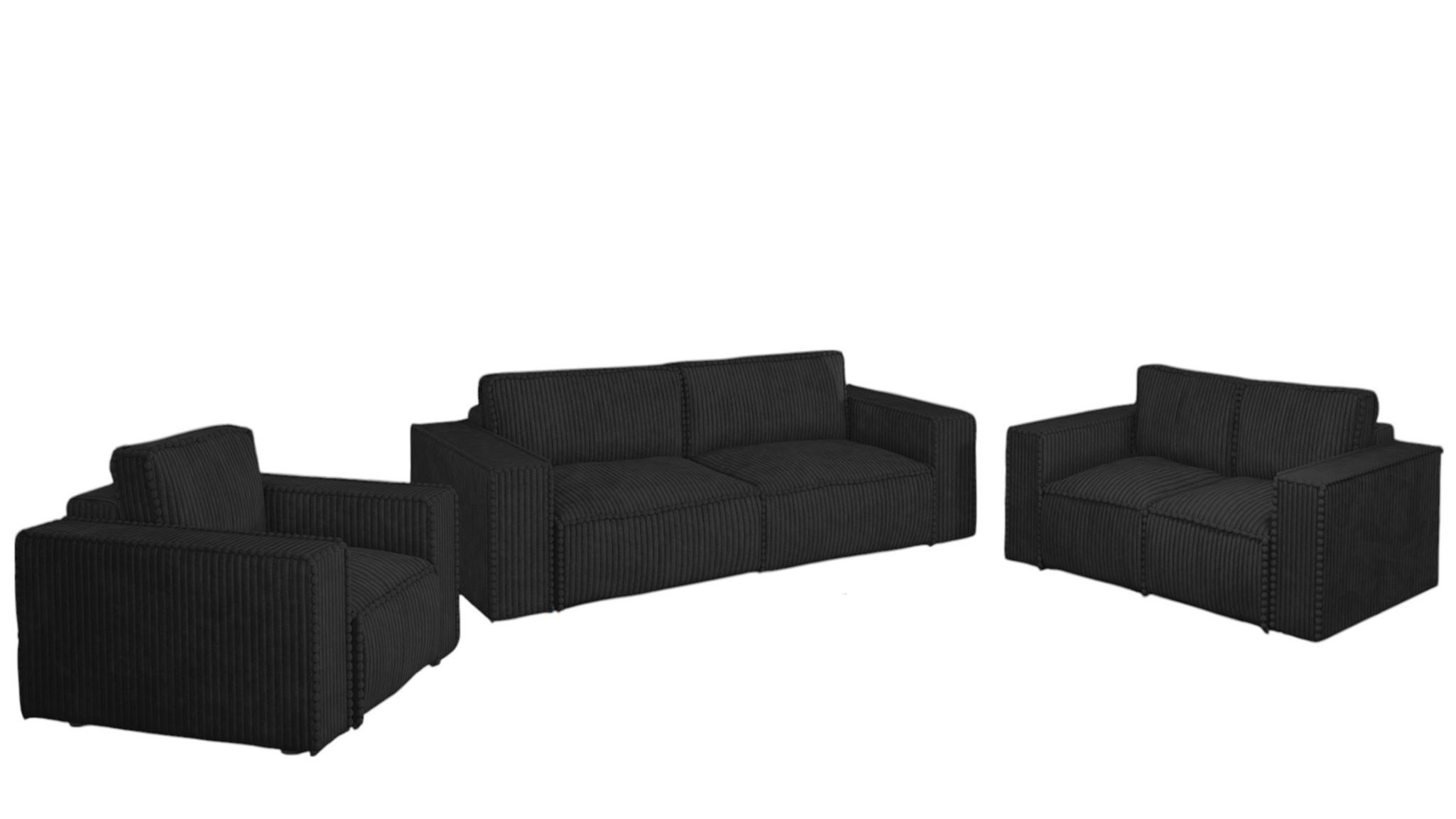 SOFASET Vajana 3-2-1 - Schwarz, Holzwerkstoff/Textil (240/86/102cm) - Fun Möbel