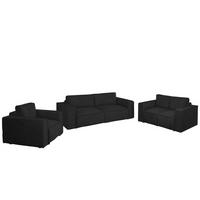SOFASET Vajana 3-2-1 - Schwarz, Holzwerkstoff/Textil (240/86/102cm) - Fun Möbel