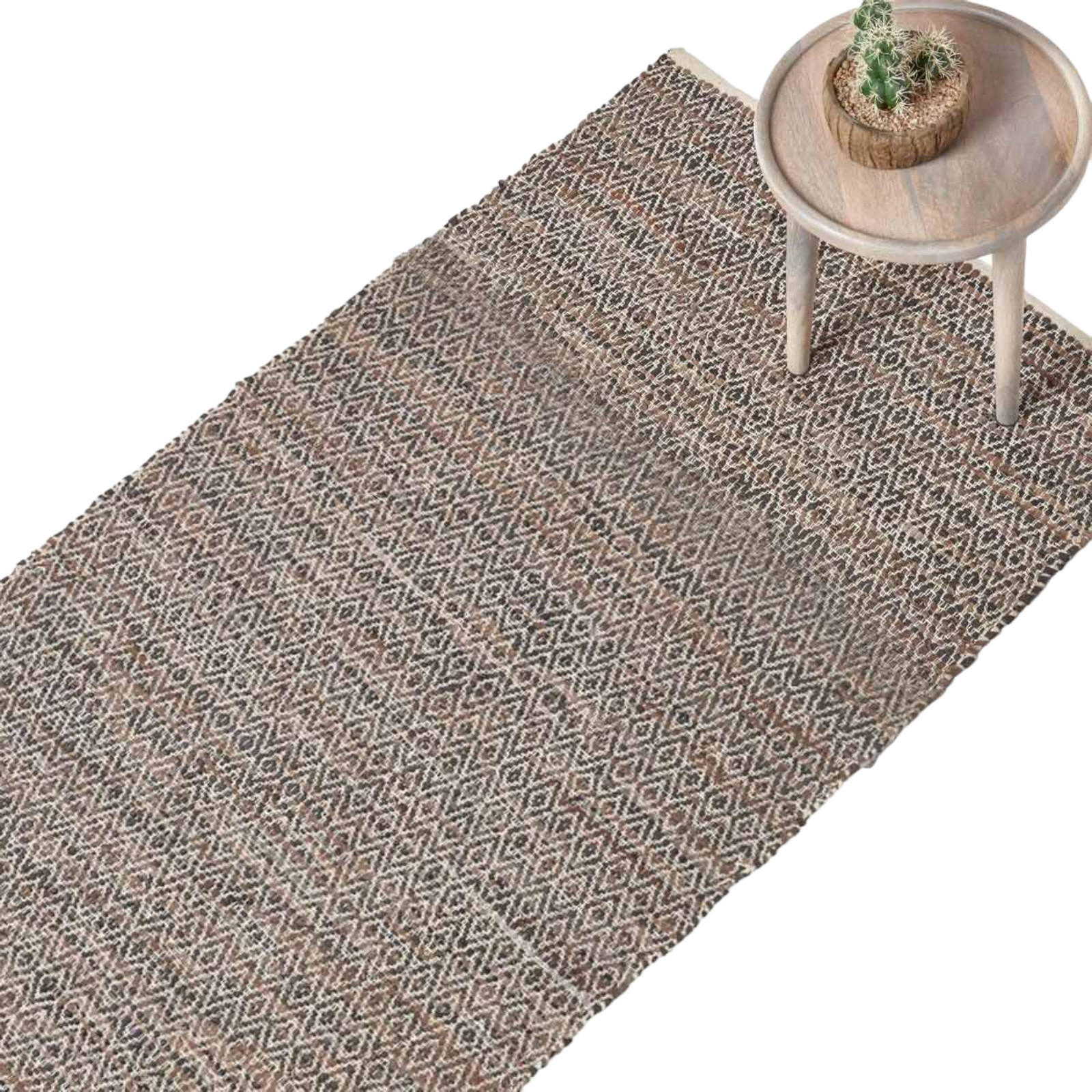 LEDERTEPPICH-LÄUFER gewebt mit Rautenmuster 66/200 cm - Braun, Leder (66/200cm) - Homescapes