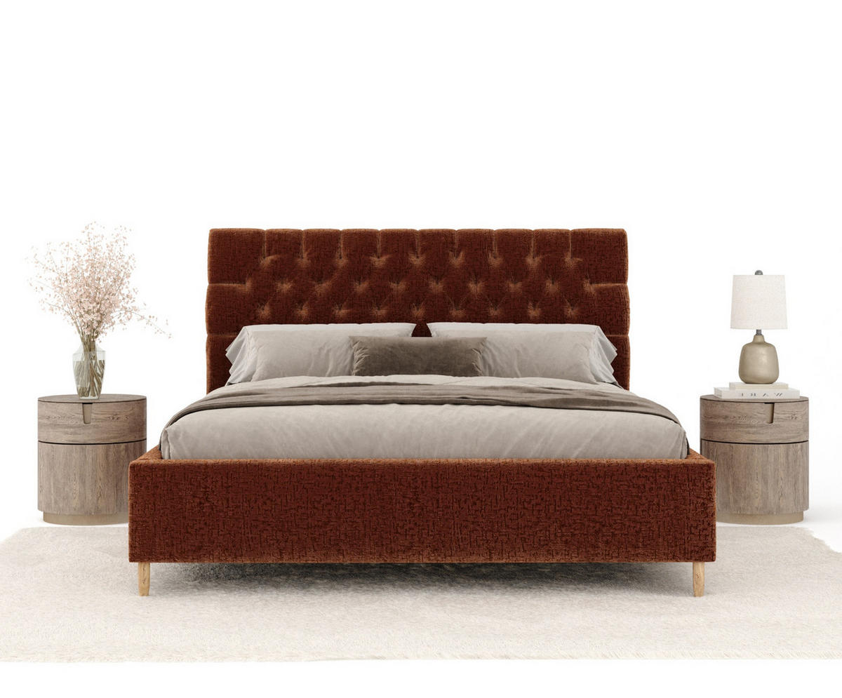 POLSTERBETT Vezzola Dunkelorange 180/200 cm im Chenille-Stoff - Dunkelorange/Naturfarben, Holz/Holzwerkstoff (180/200cm) - Maison de Reve
