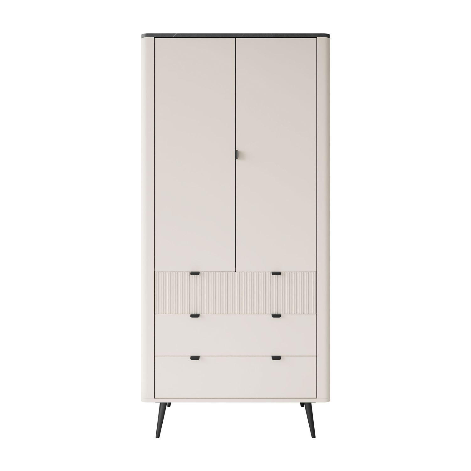 KLEIDERSCHRANK AUTUMN 2D3S zweitürig mit Schubladen, Kaschmir / Grauer Stein - Beige/Grau, Holzwerkstoff (90/191/40cm) - Lookway