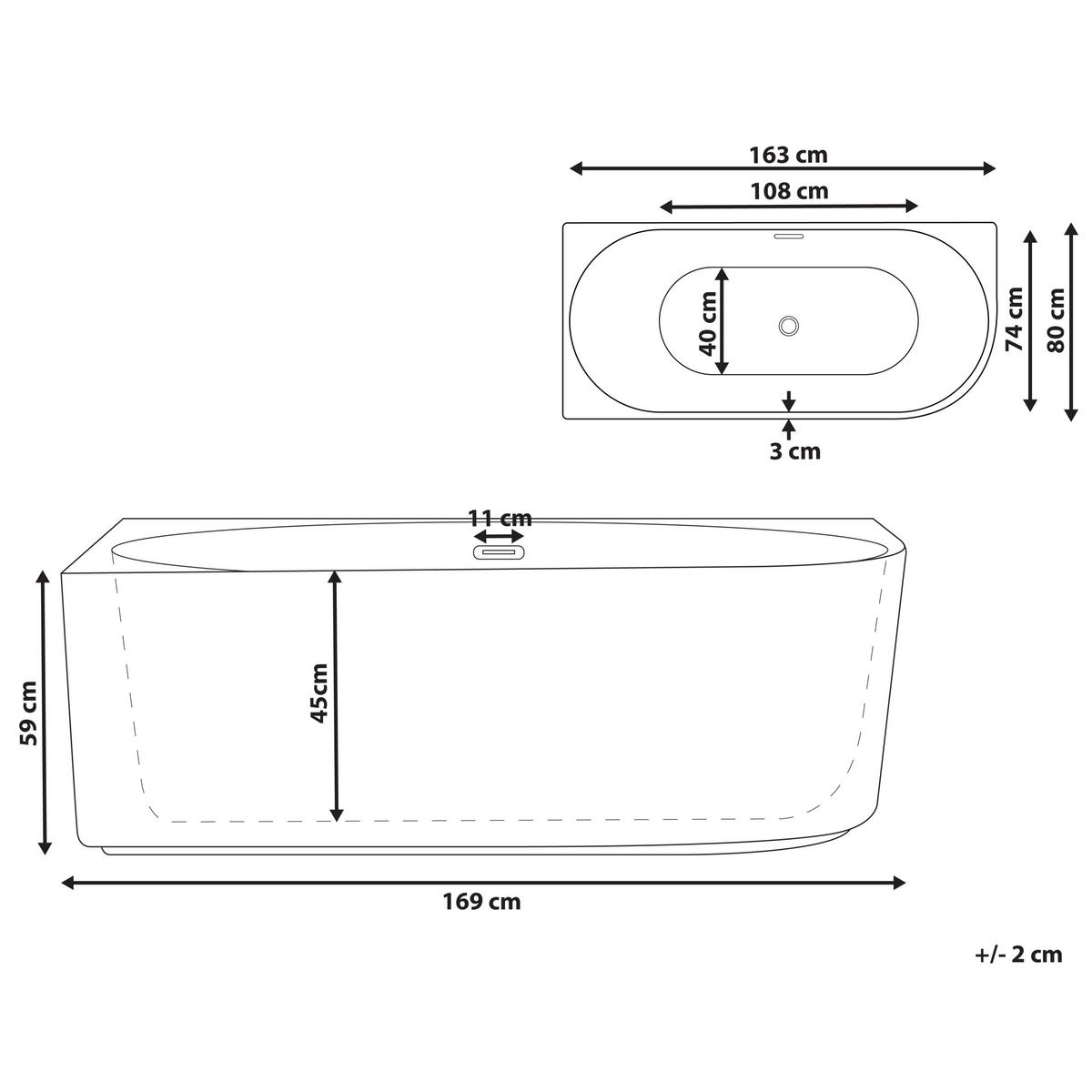 ECKBADEWANNE 80x169x59 cm weiß Gocta - Weiß, Kunststoff (80/59/169cm) - Beliani