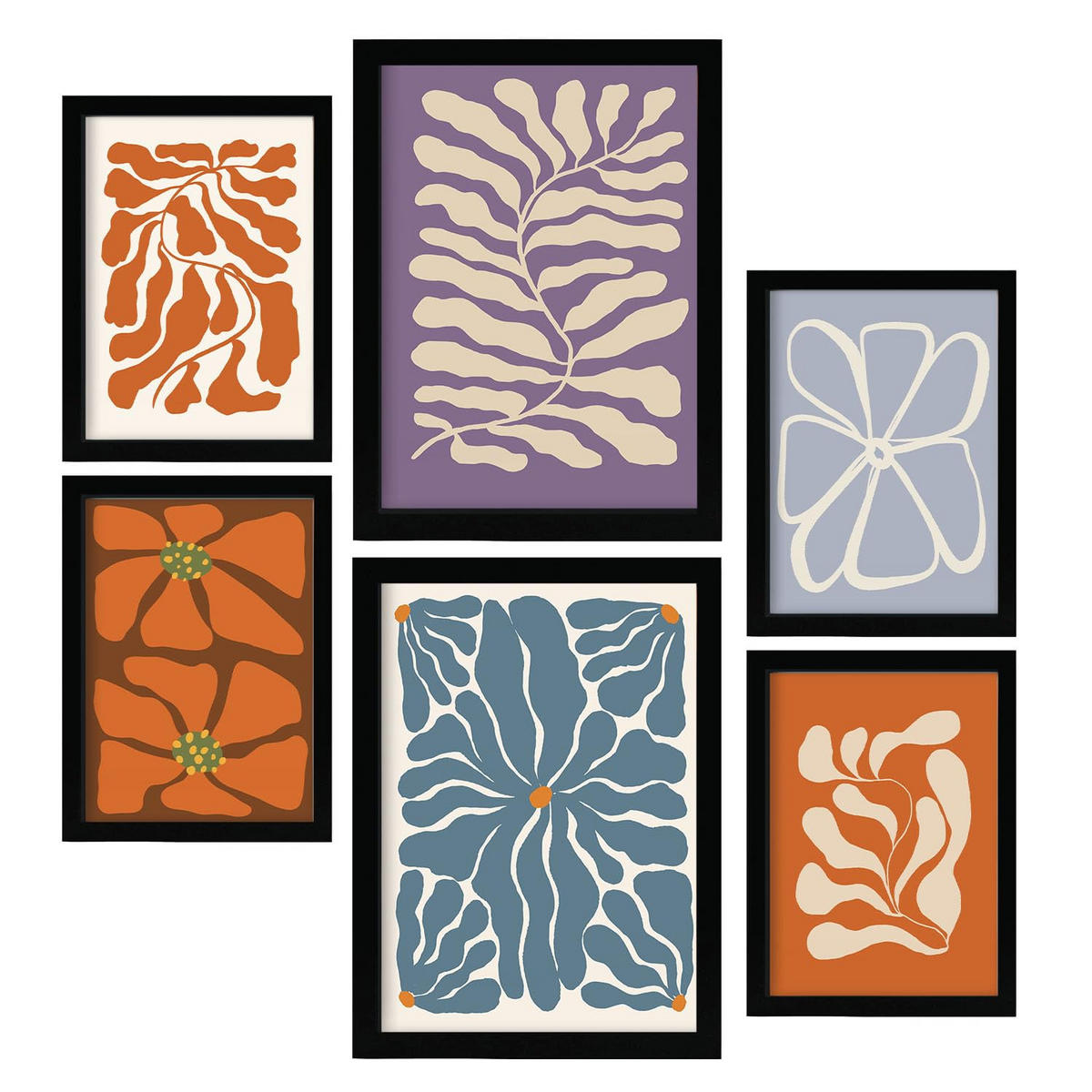 POSTER Set Mit 6 Matisse Inspiriert In Zusammenfassungen A3 & A4 Schwarzer Rahmen - Schwarz, Papier (29/3cm) - Nacnic