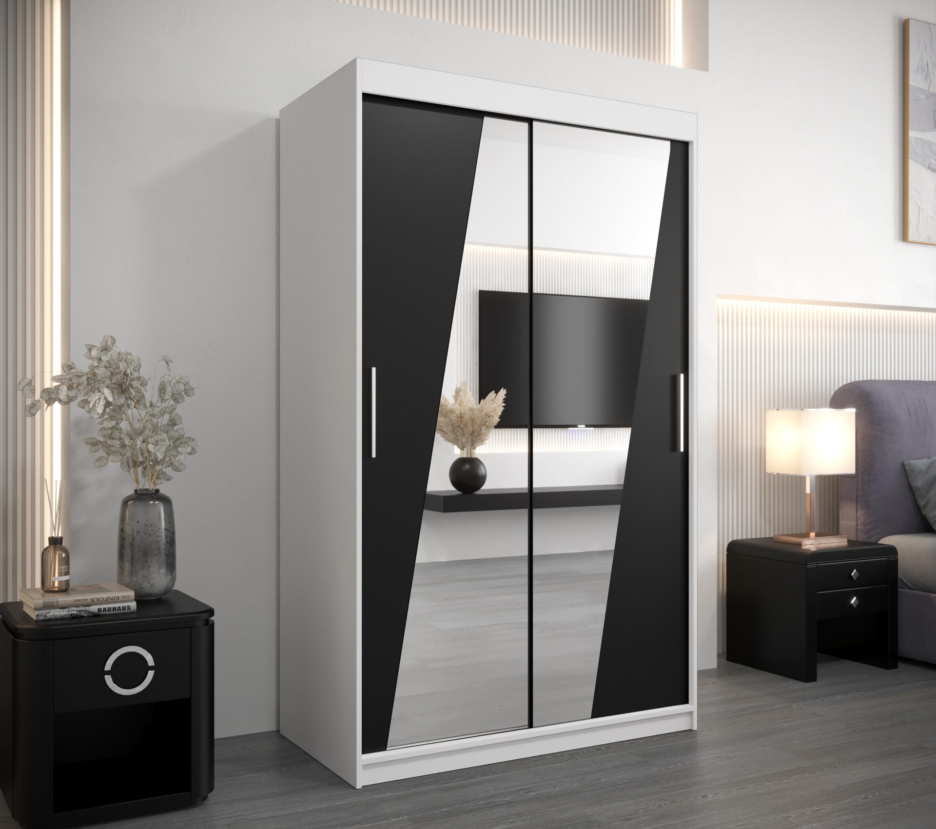 SCHWEBETÜRENSCHRANK 200/120/62 2-türig - Silberfarben/Schwarz, Holz/Kunststoff (120/200/62cm) - Abiks Möbel