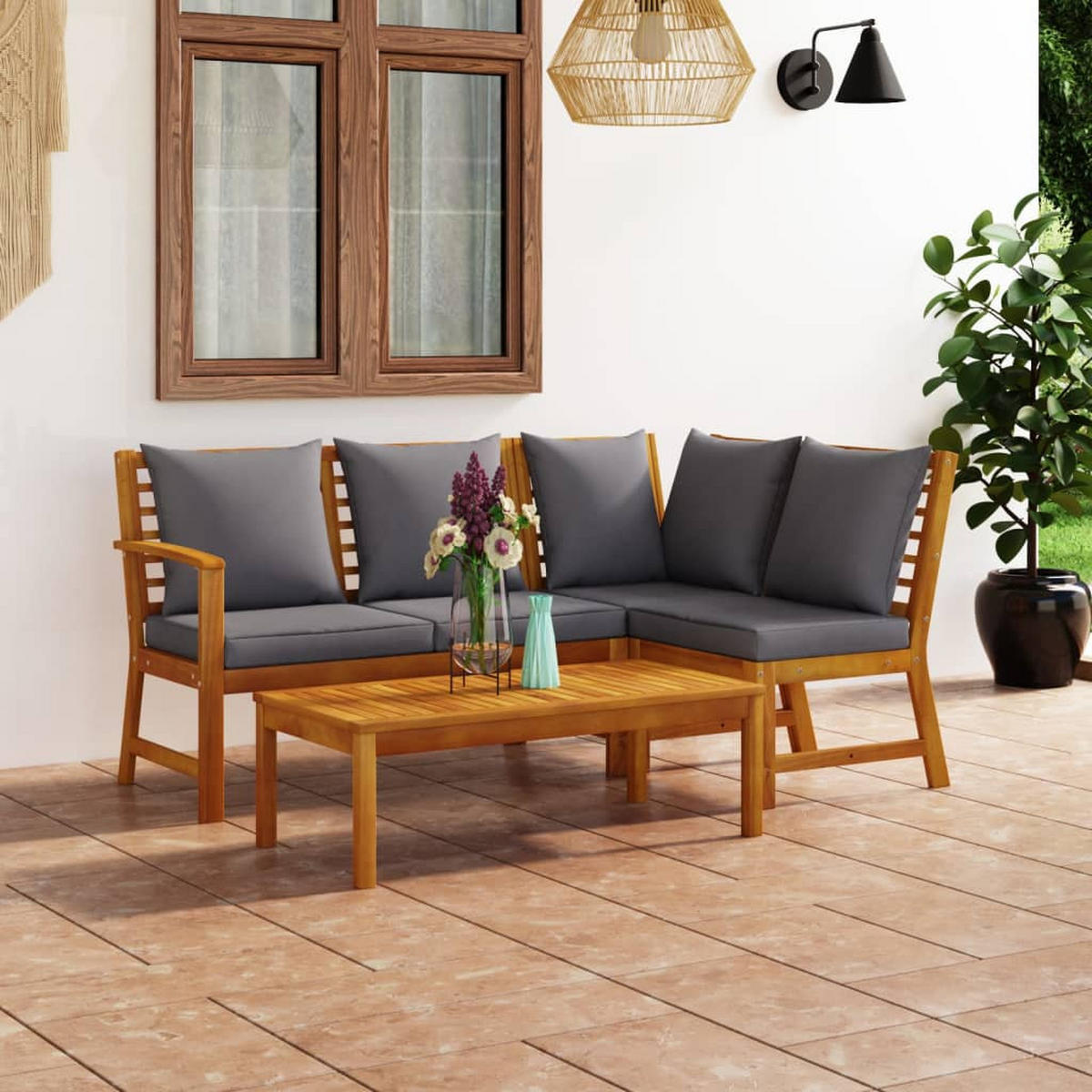 GARTENSET Reichmans 4-teilig - Grau, Holzwerkstoff - Nettlife