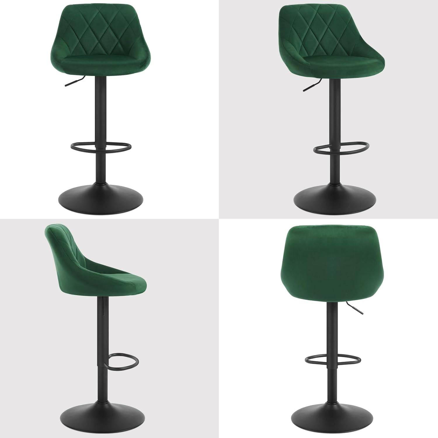 BARHOCKER 2er Set, aus Samt, Drehbar, Dunkelgrün - Dunkelgrün/Schwarz, Textil/Metall (47/83/39cm) - Woltu