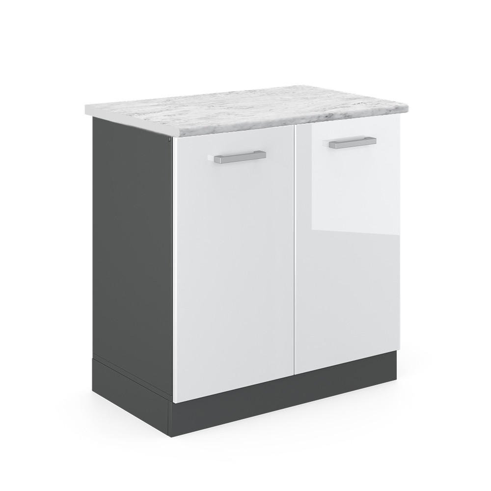 KÜCHENUNTERSCHRANK R-Line Weiß Hochglanz 80 cm AP Marmor - Weiß Hochglanz/Anthrazit, Holzwerkstoff (80/81.6/60cm) - Vicco