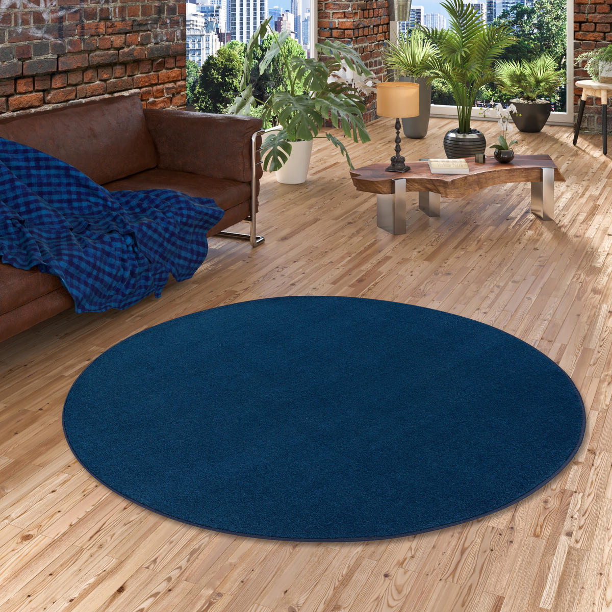 TREND VELOURS TEPPICH JOY RUND - Dunkelblau, Textil (133/133cm) - Snapstyle