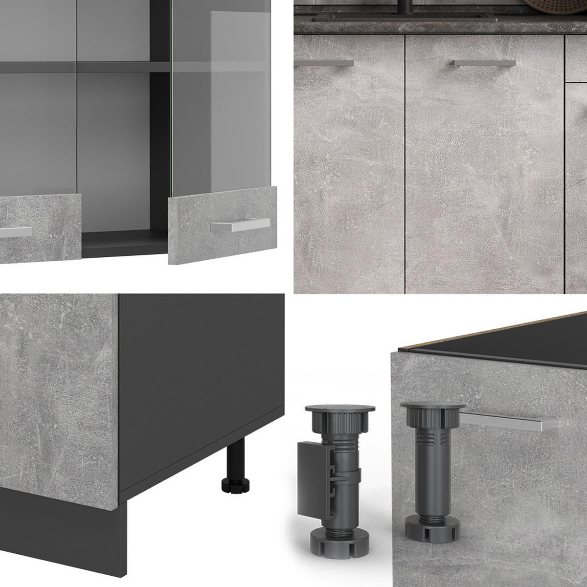 SINGLEKÜCHE R-Line Beton/Anthrazit 140 cm ohne Arbeitsplatte - Schieferfarben/Anthrazit, Holzwerkstoff (140/81.6/46cm) - Vicco