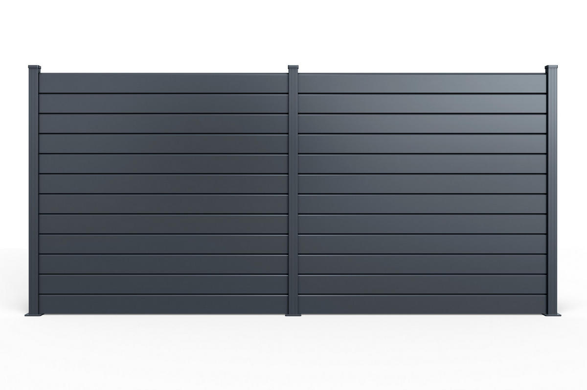 SICHTSCHUTZZAUN VANO aus Aluminium mit Lamellen 6 m x 180 cm, Grau - Grau, Metall (600/184cm) - Casanoov