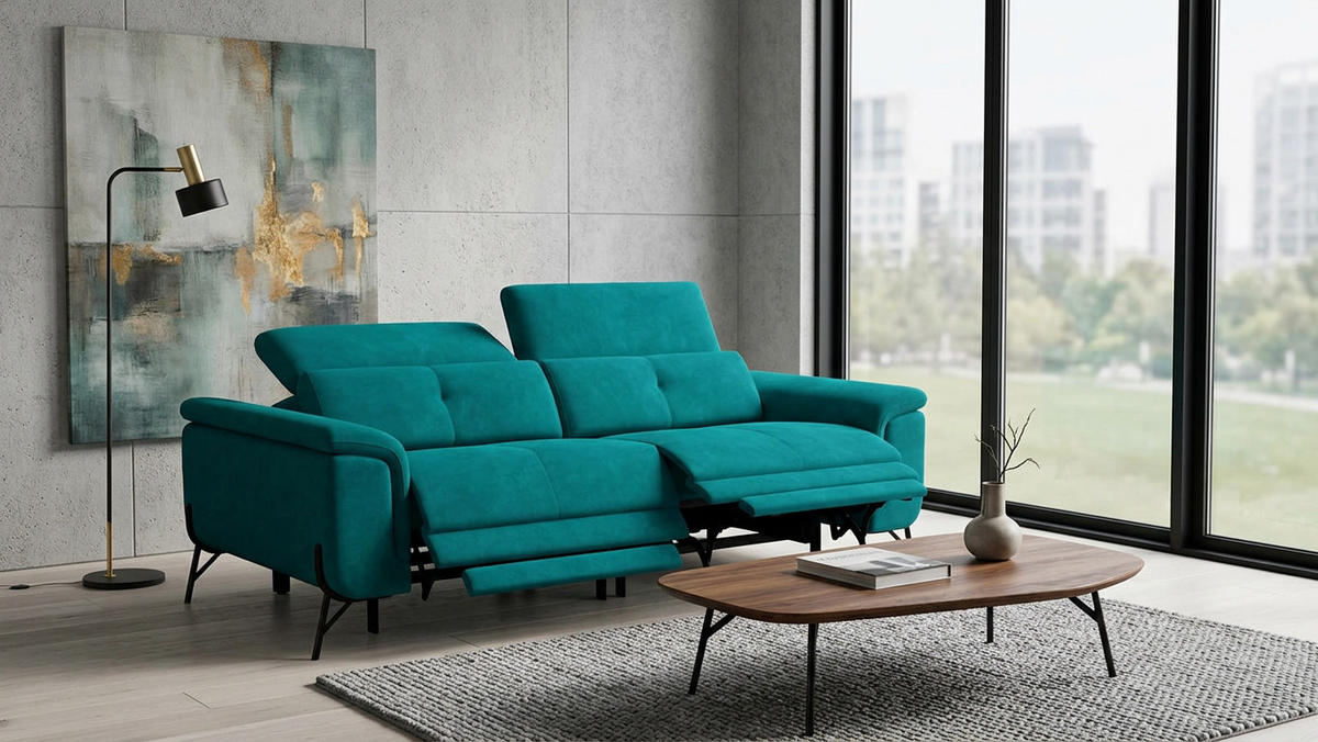 SOFA RELAX AVENA 3-Sitzer, dunkelgrüner Veloursstoff - Dunkelgrün/Schwarz, Holz/Textil (204/80/108cm) - Wozimo