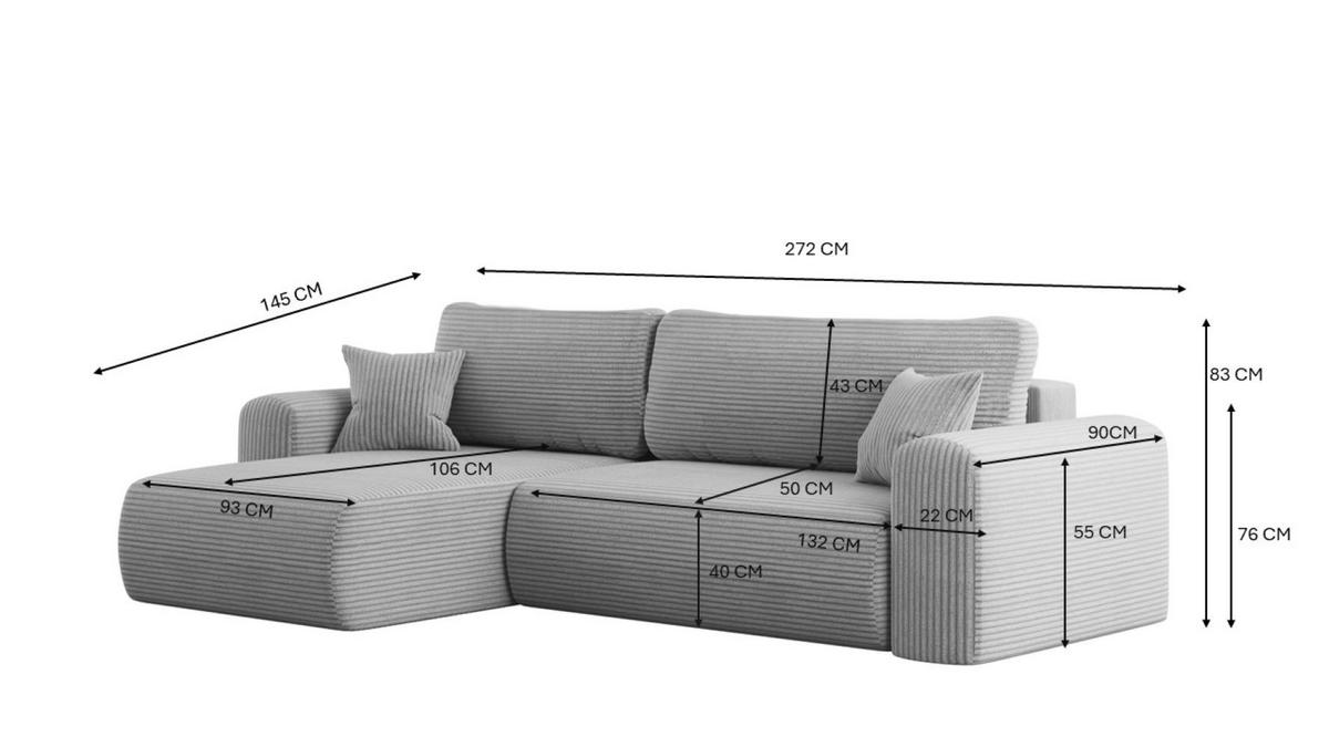 ECKSOFA Mit Schlaffunktion und Stauraum für Bettzeug Capri Stoff Poso Hellgrau Links - Hellgrau, Holz/Textil (145/272cm) - Kaiser Möbel