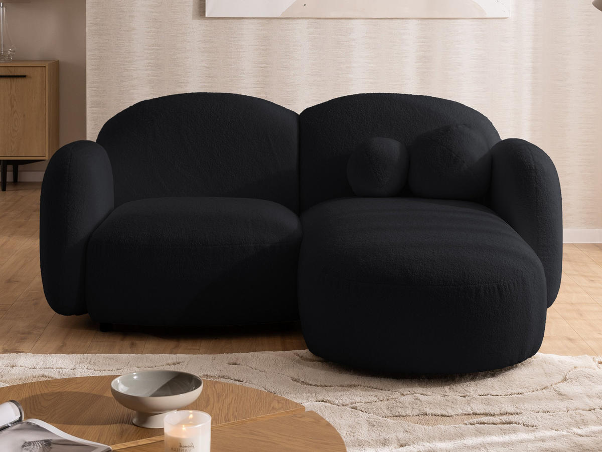 ECKSOFA Nuvola mit abgerundetem Design Schwarz Bouclé-Stoff - Ottomane Rechts - Schwarz, Holz/Kunststoff (190/146cm) - S-Style Möbel