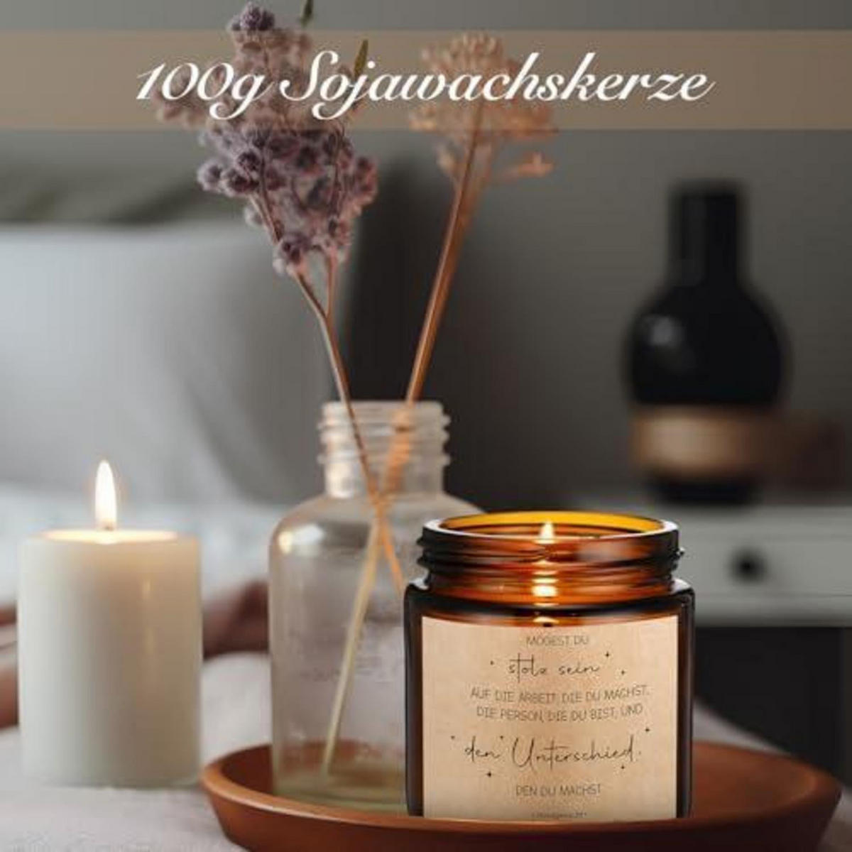 DUFTKERZE im Glas mit Spruch Englische Birne & Freesie 100g - Braun, Glas (9cm)