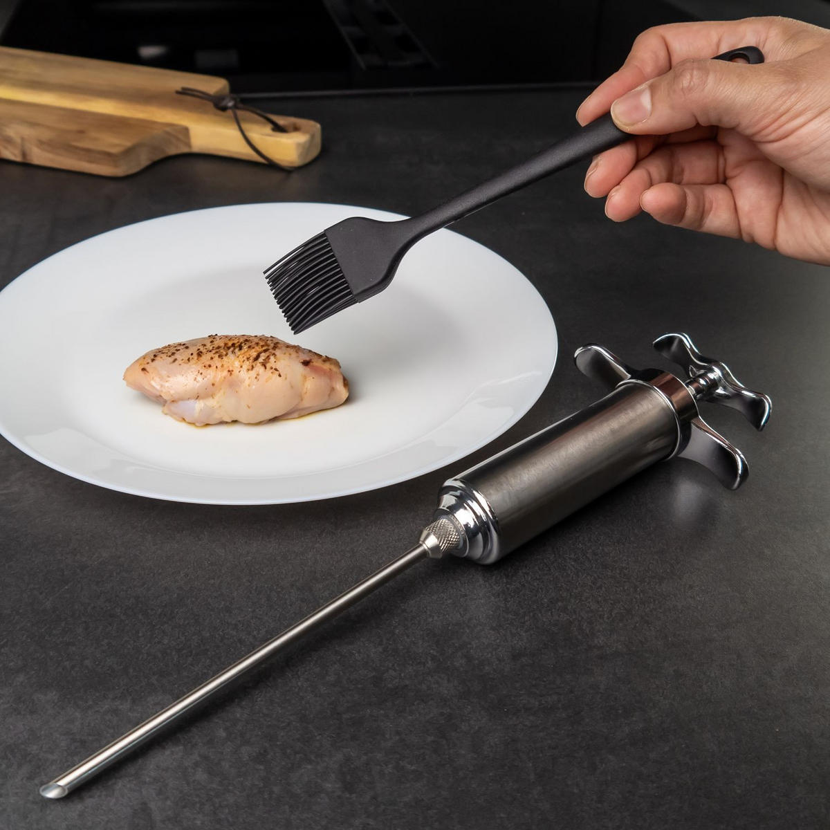 MARINIERSPRITZE zum Grillen (5-tlg. Set) - Silberfarben, Metall (1/1/1cm)