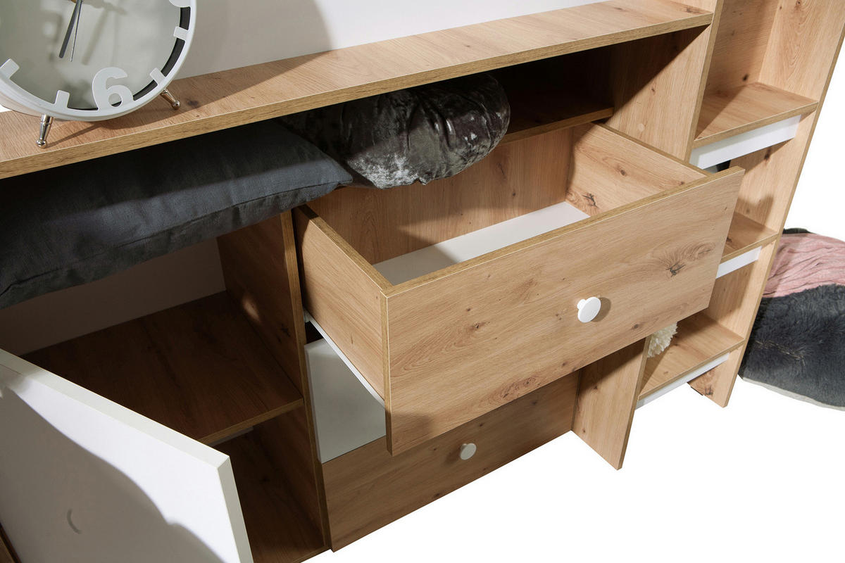 HOCHBETT Smart Artisan Eiche / schwarz 106 / 203 / 125cm Leiter rechts - Schwarz/Braun, Holz/Holzwerkstoff (90/200cm) - Feldmann-Wohnen