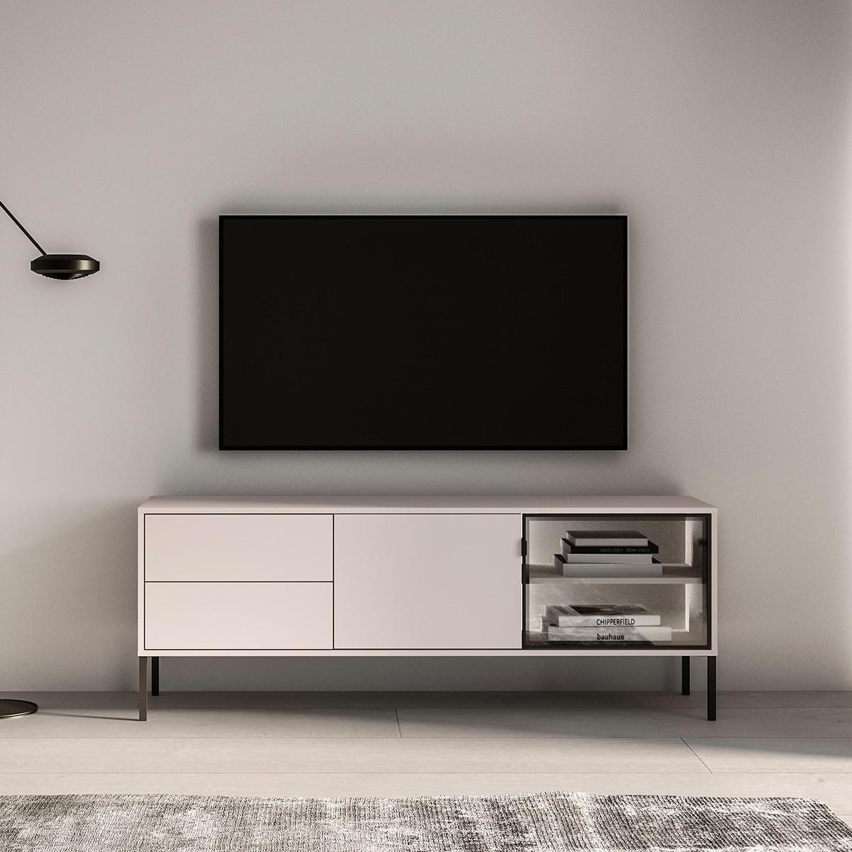 TV-MÖBEL Paige Kaschmir und Schwarz - Beige, Holzwerkstoff (160/59/40cm) - Petits-meubles