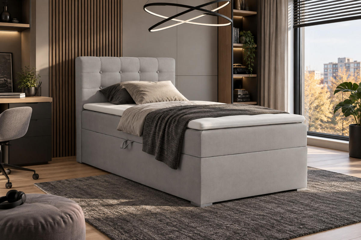 BOXBETT JUNG 3 90/200 Hellgrau H3 Öffnung rechts - Hellgrau, Holz/Holzwerkstoff (90/200cm) - Deine Möbel 24