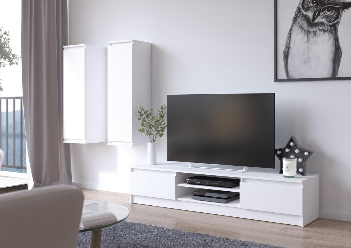 WOHNWAND SET Weiß 240x40x140 cm - Weiß, Holzwerkstoff (240/140/40cm) - Akord