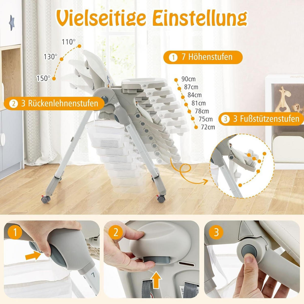 KINDERHOCHSTUHL Höhenverstellbar weiß - Weiß, Kunststoff (102/92/55cm) - COSTWAY