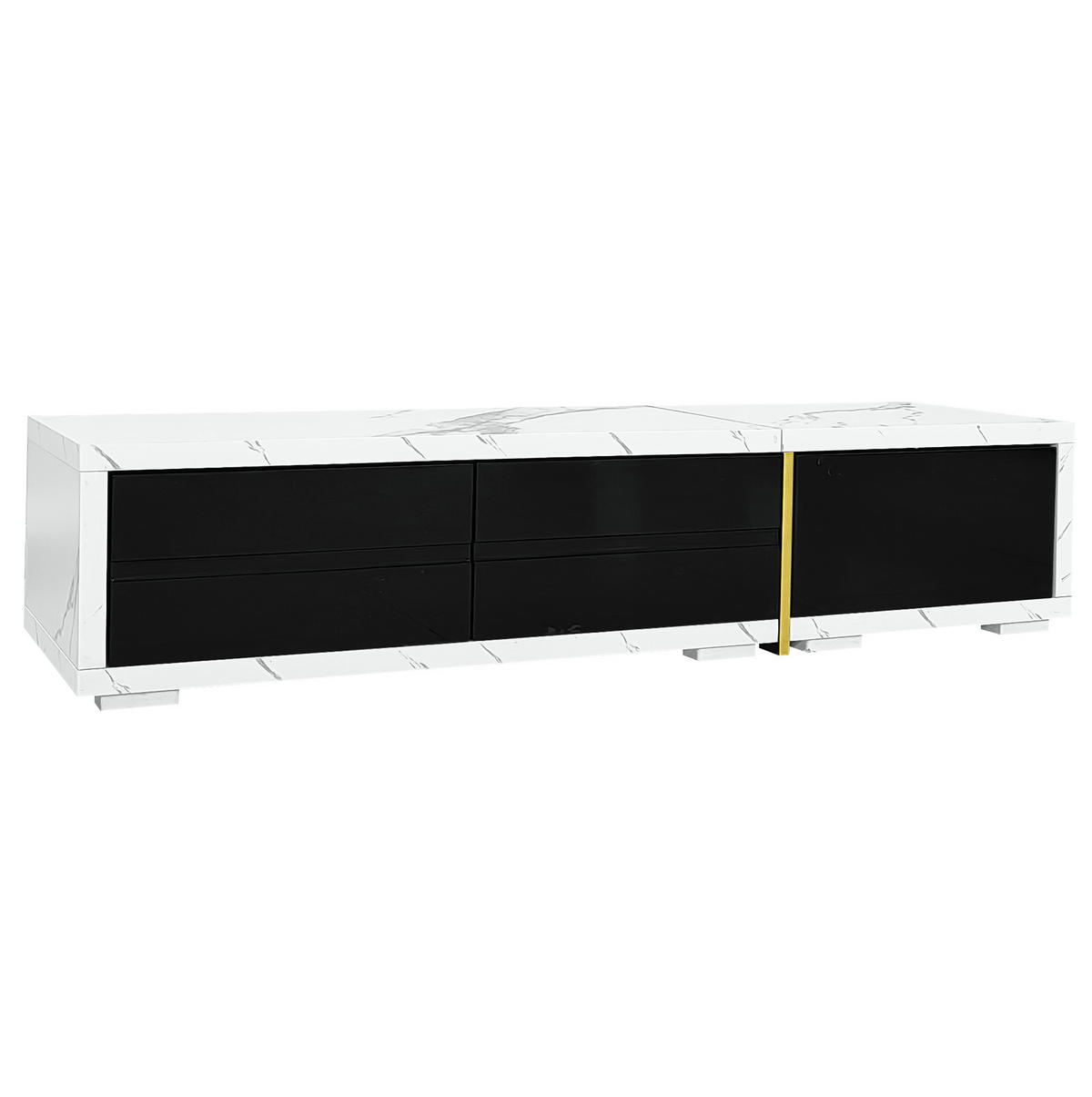 LOWBOARD 140-260 cm aus MDF und Spanplatte mit dreh- und ausziehbarer Funktion Schwarz/Weiße Marmoroptik - Schwarz, Holzwerkstoff (260/30/40cm) - Modenvie