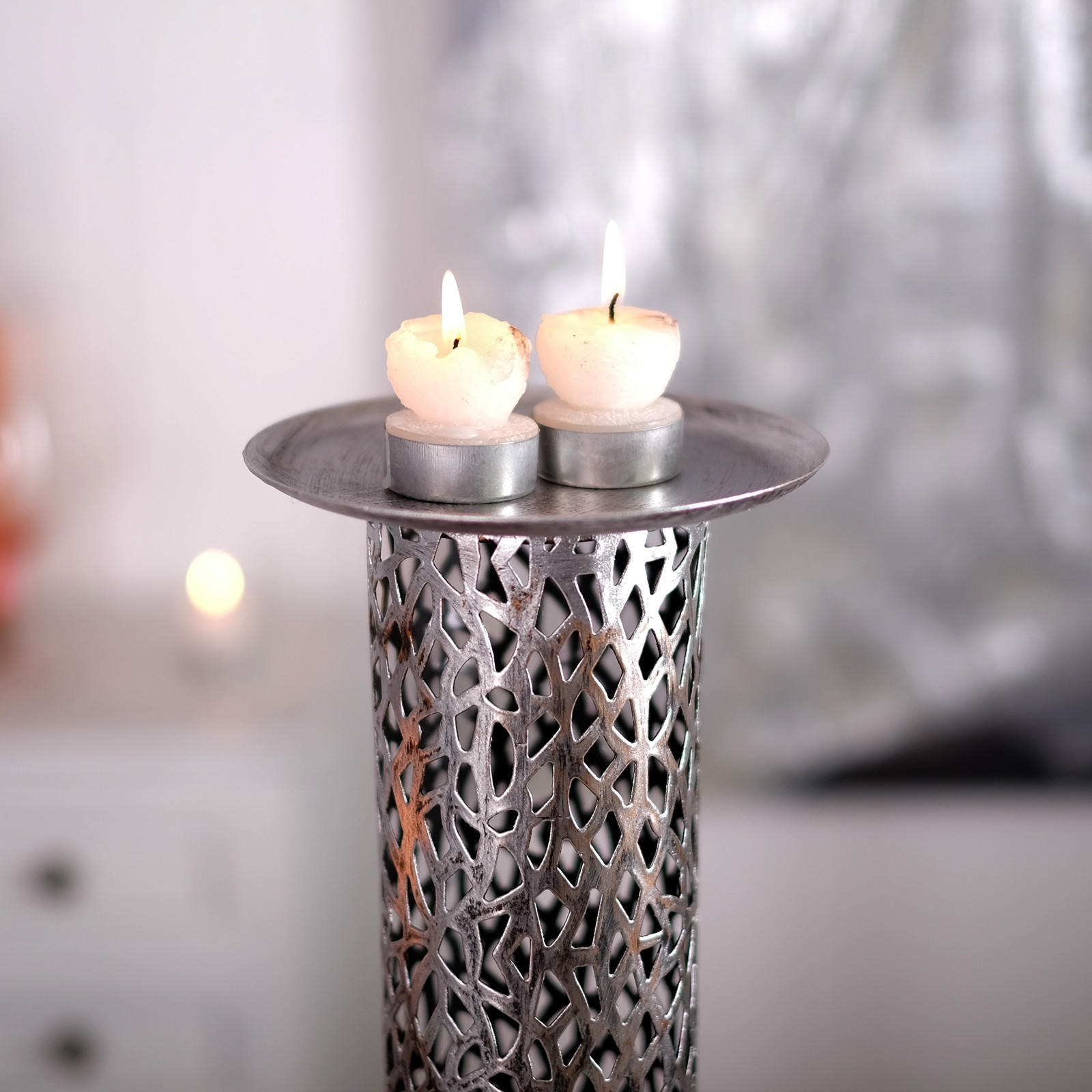 KERZENLEUCHTER ETERNAL 100 cm, Metall antik-silber - Silberfarben, Metall (15/100/15cm) - DESIGN DELIGHTS