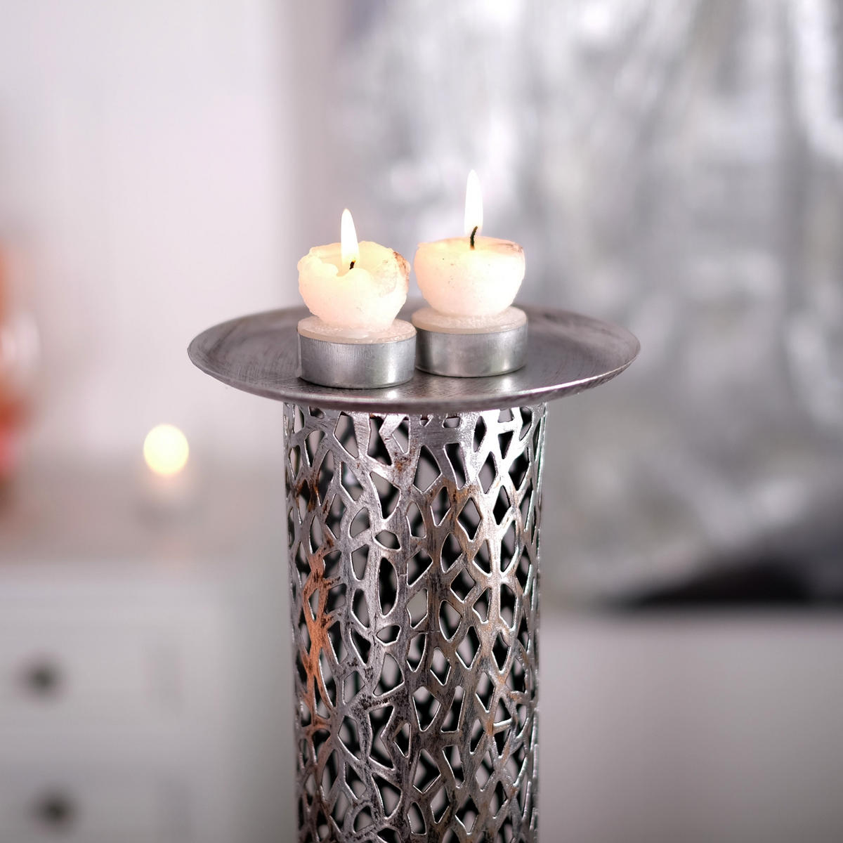 KERZENLEUCHTER ETERNAL 100 cm, Metall antik-silber - Silberfarben, Metall (15/100/15cm) - DESIGN DELIGHTS