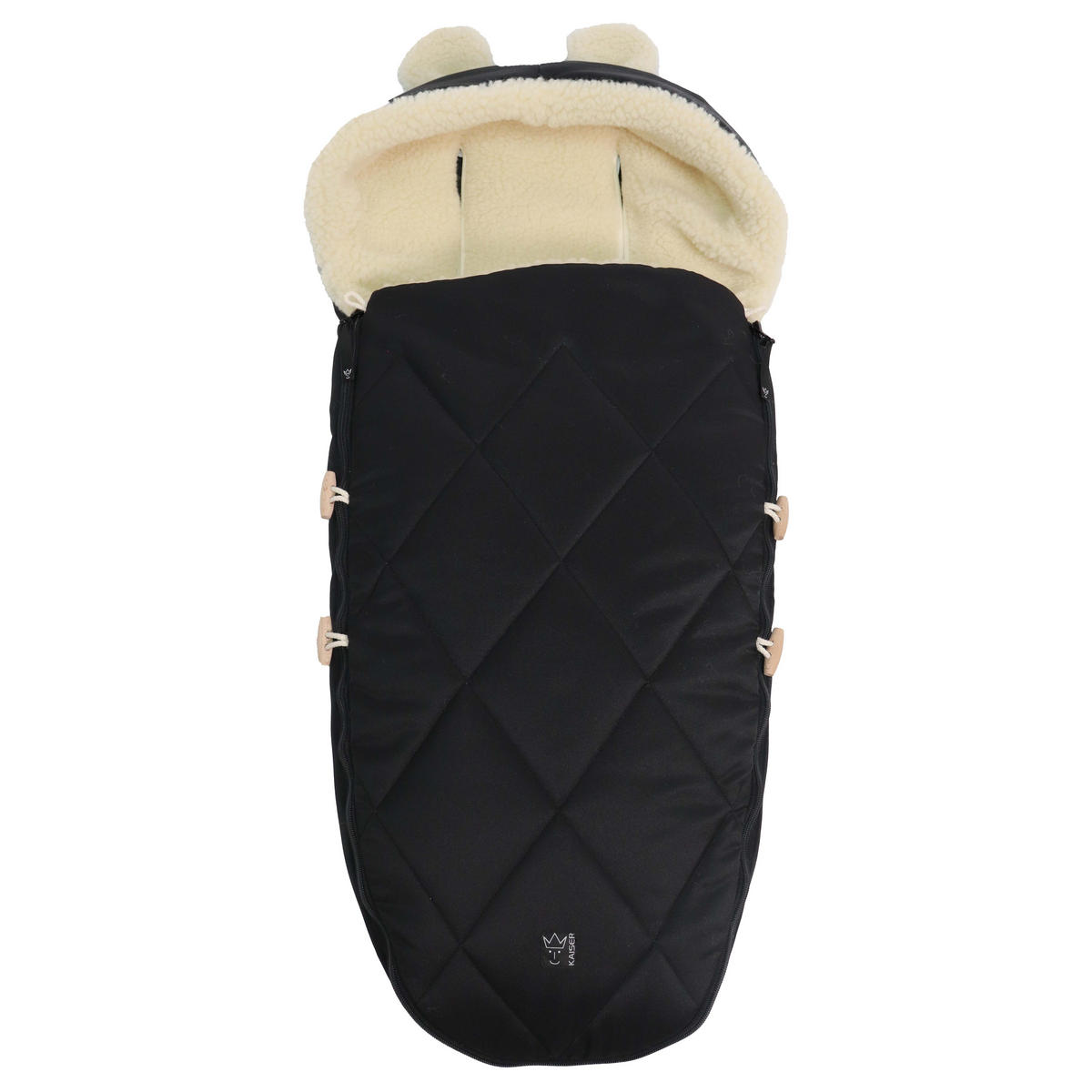 KINDERWAGENFUSSSACK XL EARS WOOL, schwarz - Schwarz, Naturmaterialien (43/93cm)