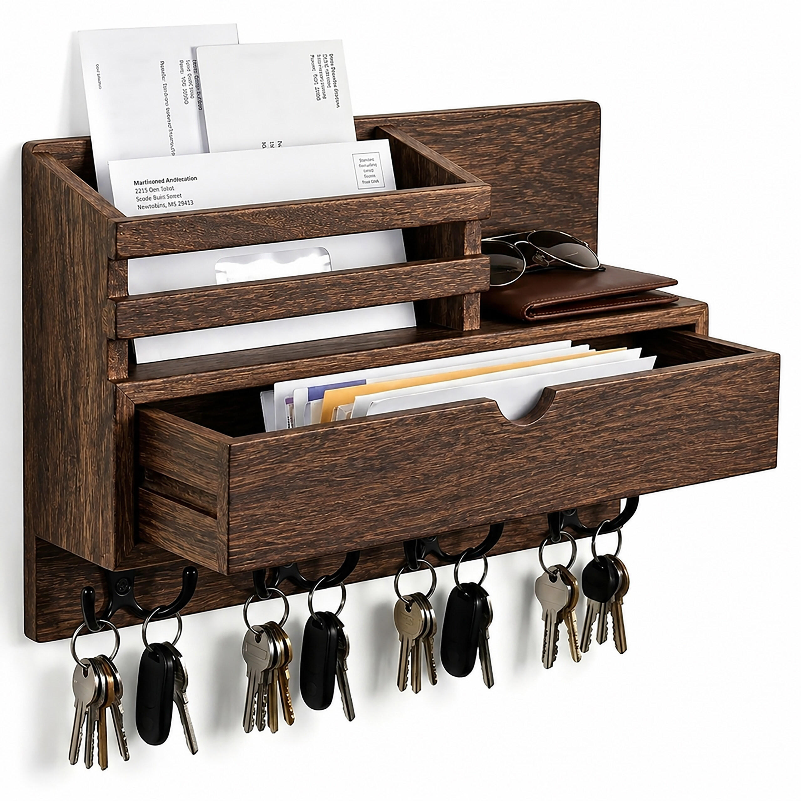 SCHLÜSSELBRETT Braun mit Schublade - Braun, Holz/Metall (29.5/20/9cm) - Relaxdays