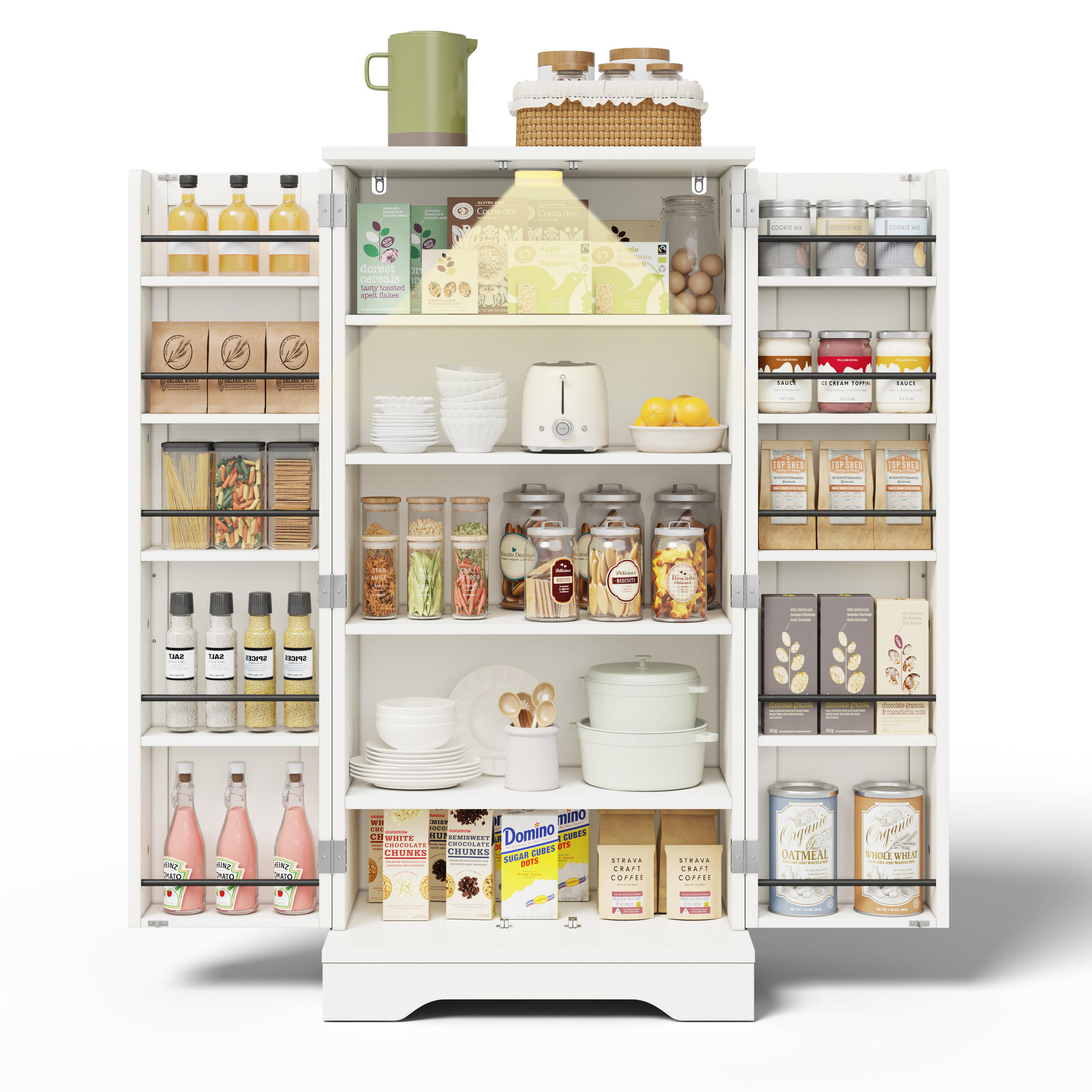 KÜCHENBUFFET mit LED-Beleuchtung und verstellbaren Einlegeböden, 60 x 40 x 120 cm, Weiß, MDF - Weiß, Holzwerkstoff (60/120/40cm) - SONNENH